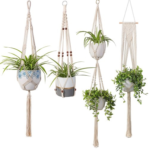 Macrame – cintres pour plantes, 4 ensemble de jardinières suspendues pour la décoration intérieure, intérieur, extérieur