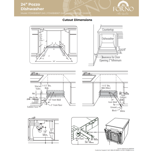 Lave-vaisselle encastrable de 24 po Pozzo de FORNO avec capacité de 14 couverts et 6 programmes de lavage - Blanc