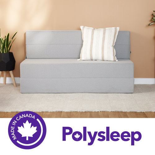 Matelas et sofa pliants en mousse à mémoire PolyCouch de Polysleep – pour invités, sous-sols, dortoirs de collège, salon ou chambre d'enfant – Gris,