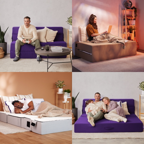 Matelas et sofa pliants en mousse à mémoire PolyCouch de Polysleep – pour invités, sous-sols, dortoirs de collège, salon ou chambre d'enfant – Gris,