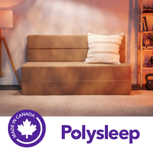 Matelas et sofa pliants en mousse à mémoire PolyCouch de Polysleep – pour invités, sous-sols, dortoirs de collège, salon ou chambre d'enfant – Beige,