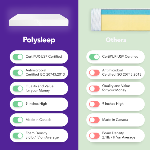 Matelas en mousse à mémoire de 9 po Sierra de Polysleep – matelas mi-ferme dans une boîte, fabriqué au Canada avec mousse antimicrobienne – très