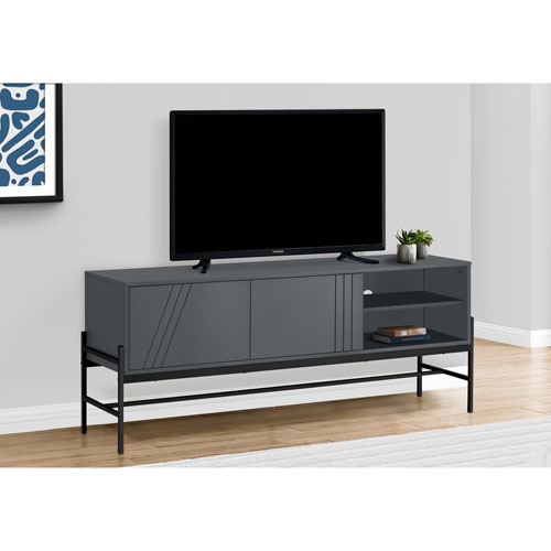 Monarch 60" TV Stand with Storage Cabinet - Grey