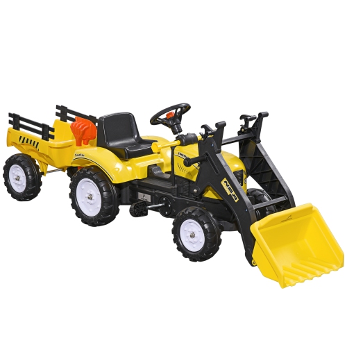 AOSOM  Ride On Tractor, Kids Ride On Excavator With Controllable Bucket, Back Trailer, No Power Design Toddler Ride On Toy for 3 Years Old In Yellow