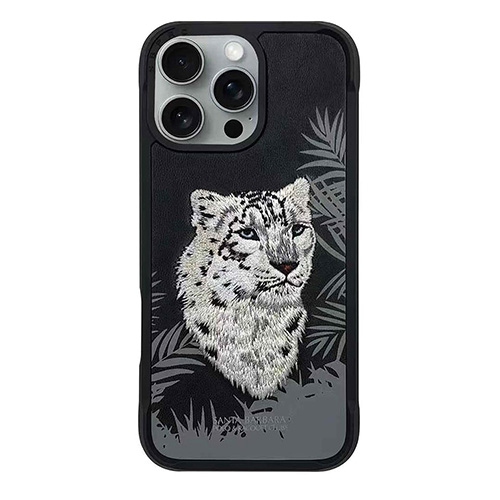 Santa Barbara Savanna Series Embroidered Leopard Leather Case for iPhone 16 Pro
