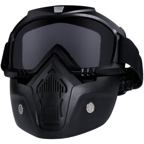 A2ZSHOPDEALS Motorcycle Face Mask with detachable Goggles Perfect for Open Face Motorcycle Half Helmet in Black