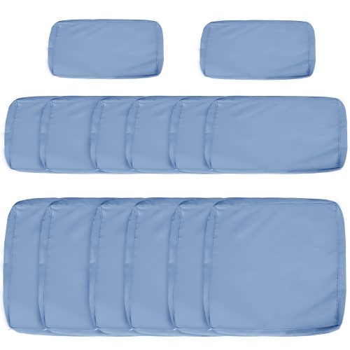 Housses de coussin d'extérieur Outsunny, 14Pcs pièces, housses de coussin de rechange pour ensemble de sofa en rotin, sans coussin, bleu ciel