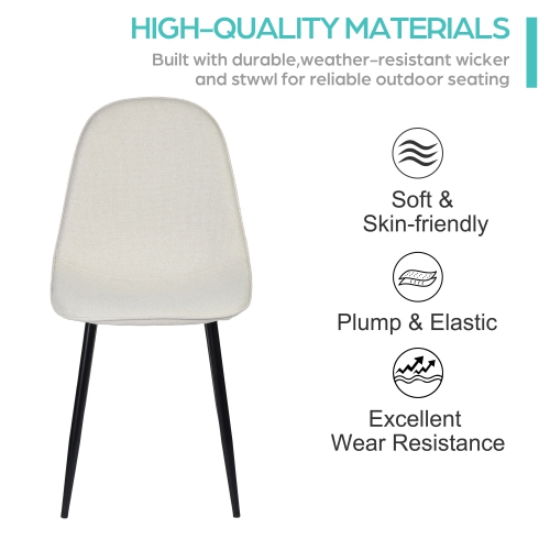 Homy Casa Set of 4 Modern Dining Chairs with Metal Legs and Upholstery Seats for Kitchen Café, Ivory Fabric