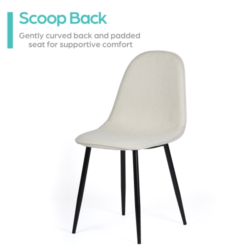 Homy Casa Set of 4 Modern Dining Chairs with Metal Legs and Upholstery Seats for Kitchen Café, Ivory Fabric