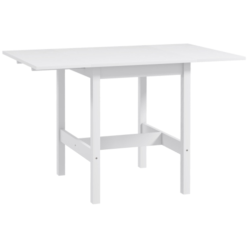 HOMCOM  Foldable Solid Wood Dining Table, Drop Leaf Table for Small Spaces, Folding Table for Kitchen, Dining Room In White