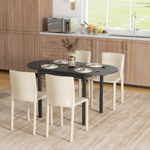 HOMCOM 55" Solid Wood Kitchen Table for 4-6 People, Oval Drop Leaf Tables for Small Spaces, Folding Dining Table, Black