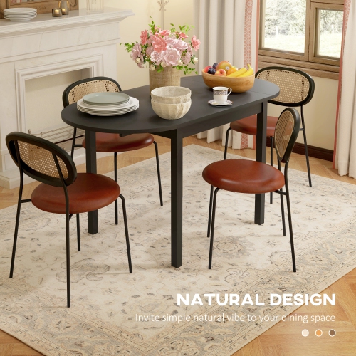 HOMCOM 55" Solid Wood Kitchen Table for 4-6 People, Oval Drop Leaf Tables for Small Spaces, Folding Dining Table, Black