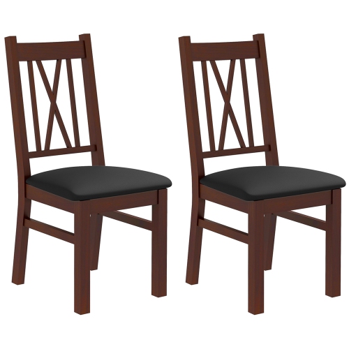 HOMCOM Dining Chairs Set of 2, Farmhouse Kitchen Chairs with PU Leather Cushion, Cross Back and Pine Wood Structure for Living Room and Dining Room,