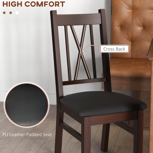 HOMCOM Dining Chairs Set of 2, Farmhouse Kitchen Chairs with PU Leather Cushion, Cross Back and Pine Wood Structure for Living Room and Dining Room,