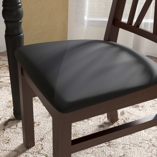 HOMCOM Dining Chairs Set of 2, Farmhouse Kitchen Chairs with PU Leather Cushion, Cross Back and Pine Wood Structure for Living Room and Dining Room,