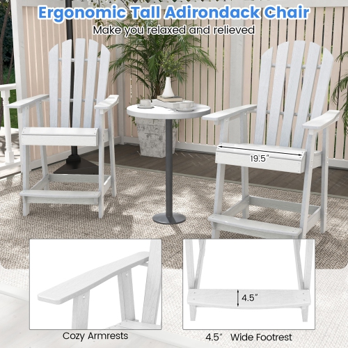 Gymax Tall Bar Stool HDPE Chair w/ Armrest Footrest Home Indoor Outdoor Patio White