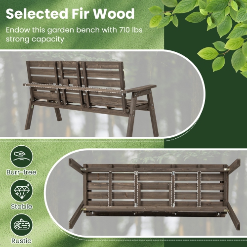 Gymax Outdoor Fir Wood Bench w/ Foldable Middle Table w/ Backrest & Armrests