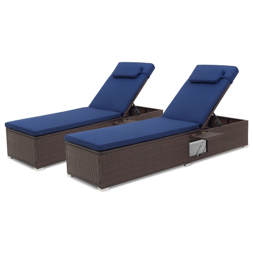 Gymax 2PCS Chaise Lounge w/ 6-level Backrest Comfy Seat Cushion & Headrest Patio