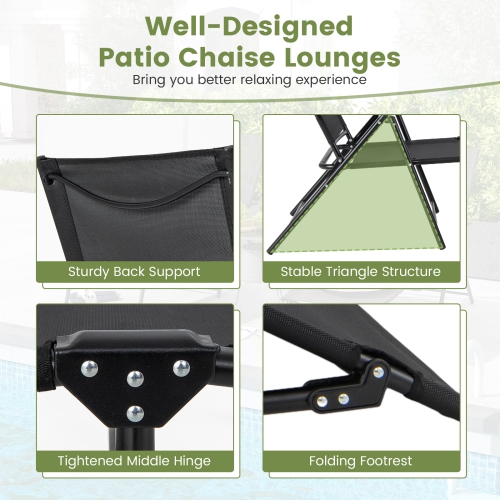 Gymax 2PCS Folding Chaise Lounge Chairs w/ 6-Level Backrest Reclining Chairs Patio