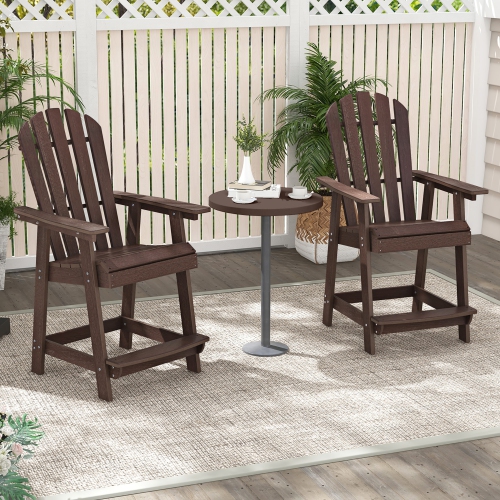 Gymax 2PCS Bar Stool HDPE Chair w/ Armrest Footrest Home Indoor Outdoor Patio Brown