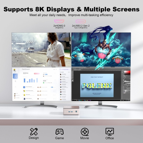 GEEKOM A5 Mini PC, AMD Ryzen 7 5825U(8C/16T), 16GB DDR4&512GB M.2 PCIe NVMe SSD, Vega 8 Graphics, Windows 11 Pro Desktop Computer Support 8K