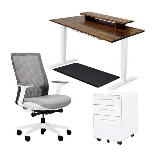 EFFYDESK  Grove Bundle Whiteheight-Adjustable Solid Wood Standing Desk