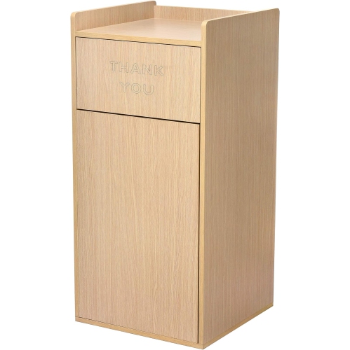 Alpine Industries 40 Gal. Oak Finish Wood Commercial Tray Top Waste Enclosure Trash Receptacle