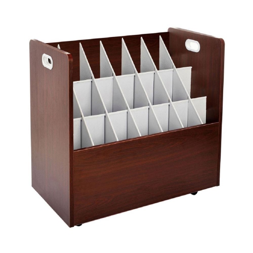 AdirOffice 21-Slot Mahogany Mobile Rolling Wood Blueprint Roll File Large Document Organizer