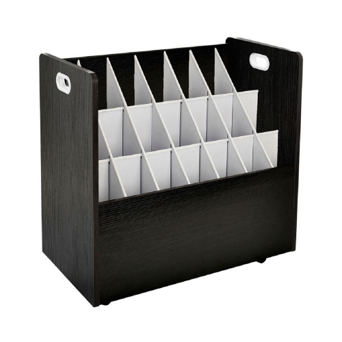 AdirOffice 21-Slot Black Mobile Rolling Wood Blueprint Roll File Large Document Organizer