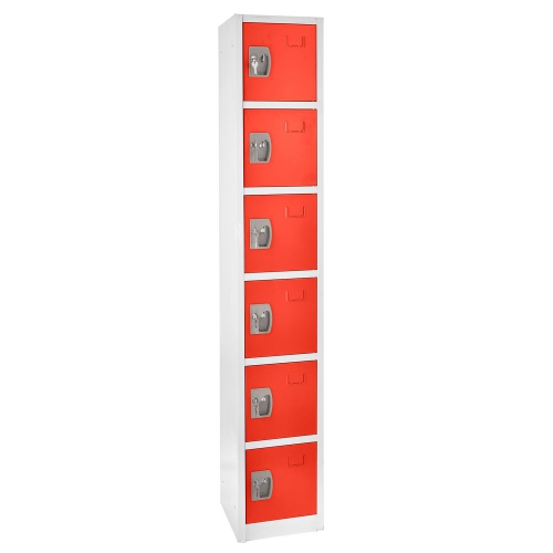 AdirOffice 72 in. H x 12 in. W x 12 in. D 6-Compartment Steel Tier Key Lock Storage Locker in Red