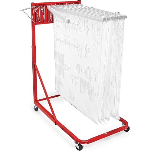 AdirOffice Blueprint Vertical File Steel Rolling Stand, Red