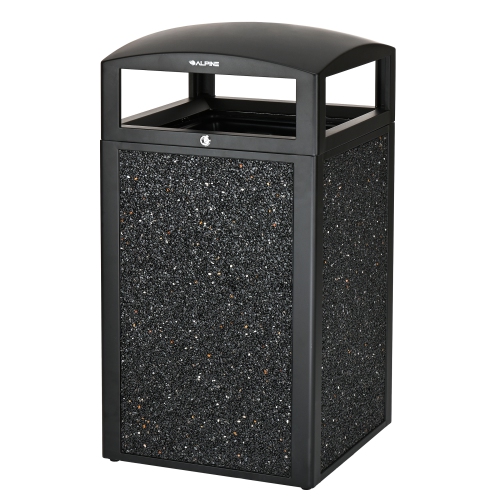 Alpine Industries 40 Gal. Steel All-Weather Gray Stone Panel Outdoor Commercial Trash Can with Lid