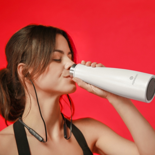 Noerden LIZ Smart Water Bottle 16 oz UV Self-Cleaning Sterilization Vacuum Insulated Stainless Steel, White