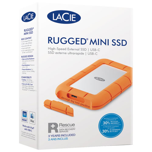 Disque SSD USB-C externe portatif 1 To LaCie Rugged Mini de Seagate