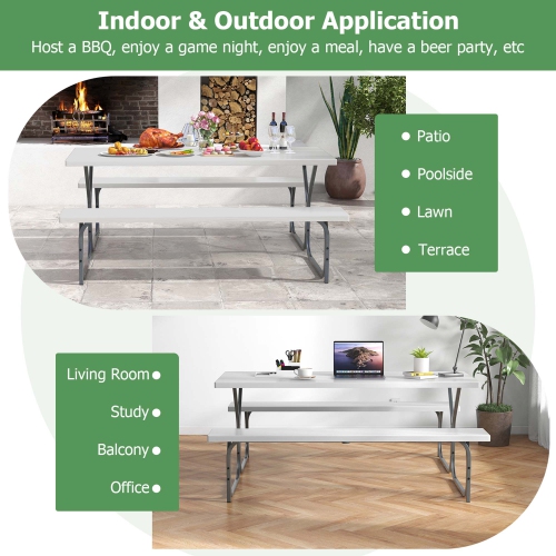 Ensemble avec banc de table à pique-nique d'extérieur de 6 pi et 2 bancs avec cadre en métal de Costway