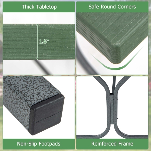 Costway 6 FT Picnic Table Bench Set Outdoor Dining Table & 2 Benches with Metal Frame