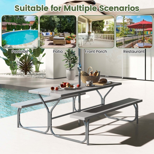 Costway 6 FT Picnic Table Bench Set Outdoor Dining Table & 2 Benches with Metal Frame
