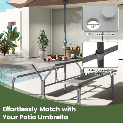 Costway 6 FT Picnic Table Bench Set Outdoor Dining Table & 2 Benches with Metal Frame