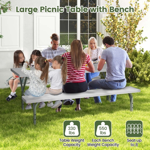 Costway 6 FT Picnic Table Bench Set Outdoor Dining Table & 2 Benches with Metal Frame
