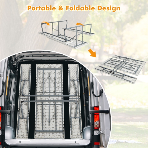 Costway Folding Picnic Table with 2 Benches All Weather Wood-like Tabletop Umbrella Hole