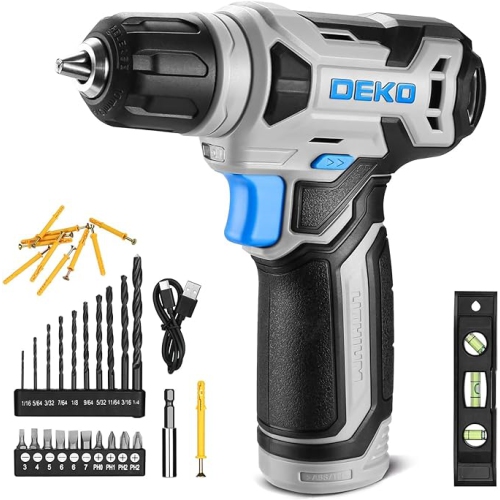 DEKO 8V Cordless Drill, Drill Set with 3/8"Keyless Chuck w/ 42Pcs Accessories kit