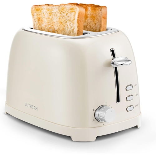 CROWNFUL  2-Slice Toaster, Extra Wide Slots Toaster, Retro Stainless Steel With Bagel, Cancel, Defrost, Reheat Function, White