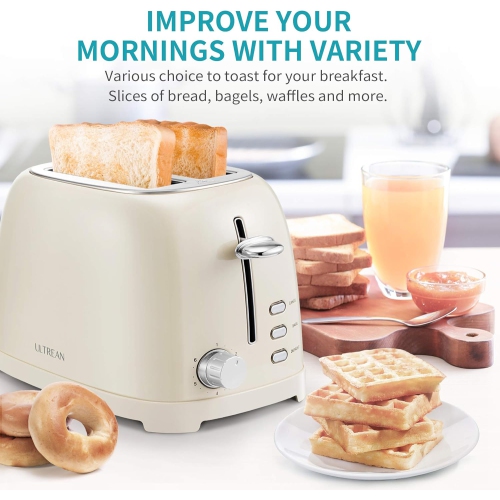 CROWNFUL 2-Slice Toaster, Extra Wide Slots Toaster, Retro Stainless Steel with Bagel, Cancel, Defrost, Reheat Function,White