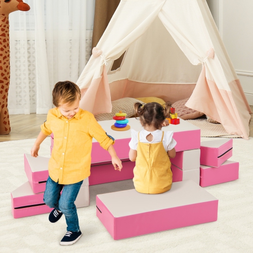 Costway Children Modular 6-Piece Combination Sofa Set with PU Leather Cover for Playroom