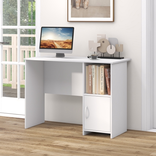 Costway Modern Computer Desk with Cabinet Cable Holes & Open Shelf Storage for Home Office