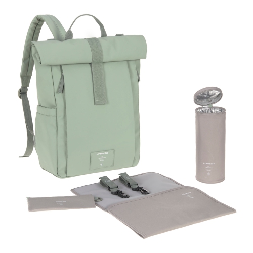 Lassig - étiquette verte - Sac à couches Rolltop Up Backpack - Vert argenté