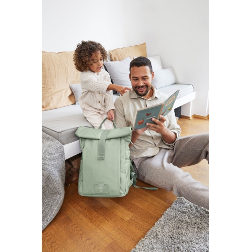 Lassig - étiquette verte - Sac à couches Rolltop Up Backpack - Vert argenté