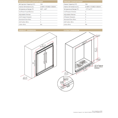 Forno MadPaderno – Réfrigérateur/congélateur convertible de 56 po, 2 pièces, 27,2 pi³