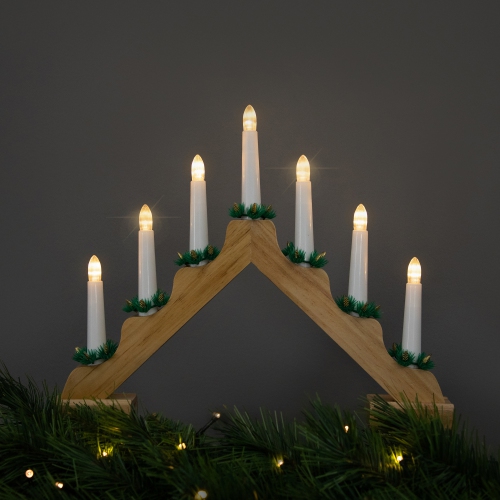 NORTHLIGHT  Led Lighted Christmas Candelabra Bridge - 13" - Natural Wood