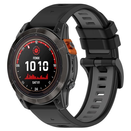 Bracelet de montre sport Colorblock de StrapsCo pour Fenix 7X et 7X Pro de Garmin - Noir et gris